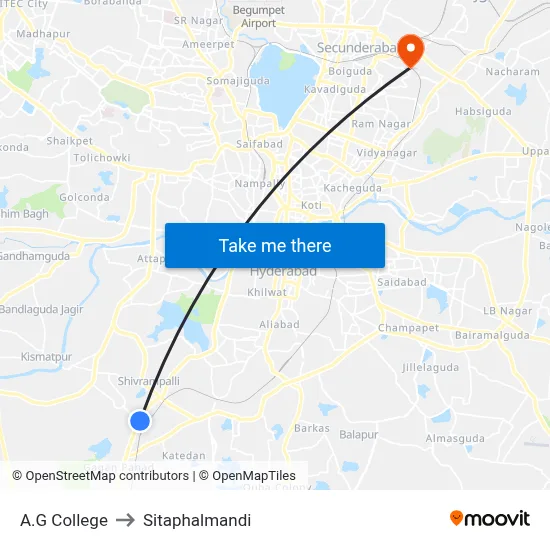 A.G College to Sitaphalmandi map