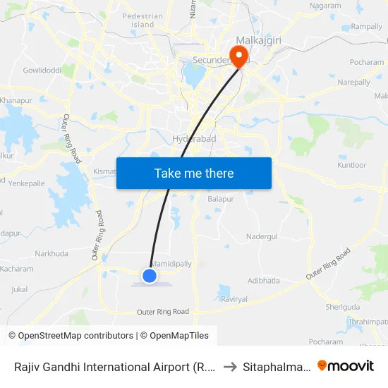 Rajiv Gandhi International Airport (R.G.I.A.) to Sitaphalmandi map