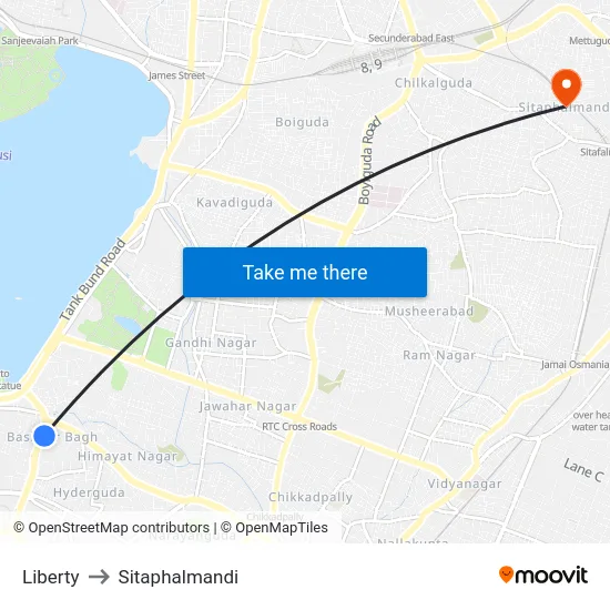 Liberty to Sitaphalmandi map