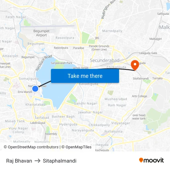 Raj Bhavan to Sitaphalmandi map