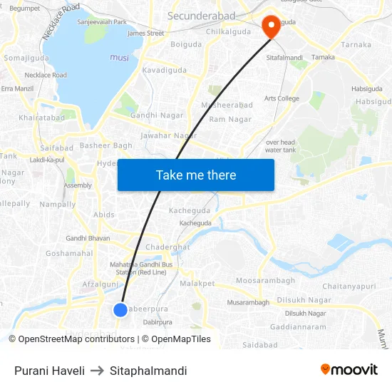 Purani Haveli to Sitaphalmandi map