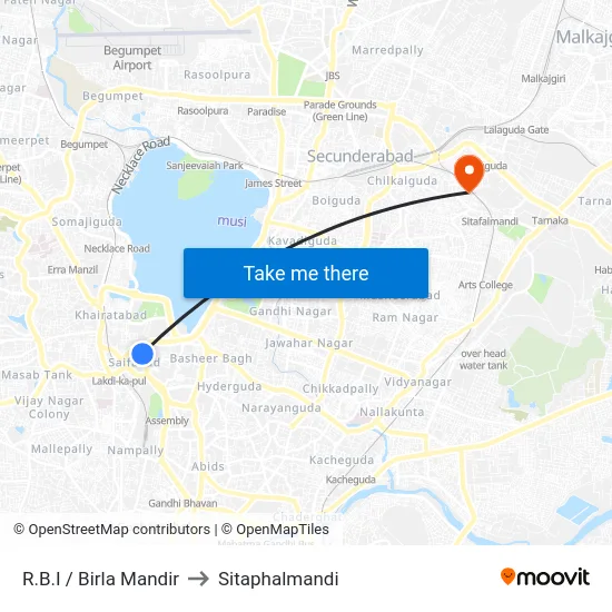 R.B.I / Birla Mandir to Sitaphalmandi map