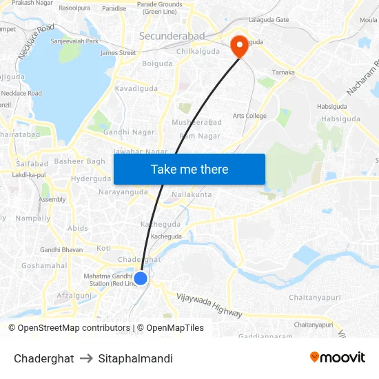 Chaderghat to Sitaphalmandi map