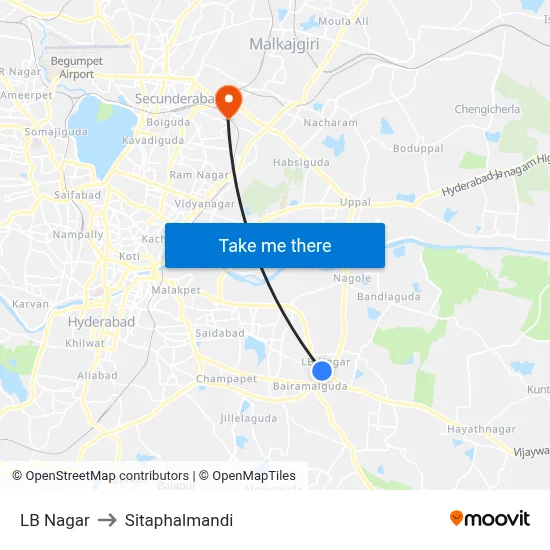 LB Nagar to Sitaphalmandi map