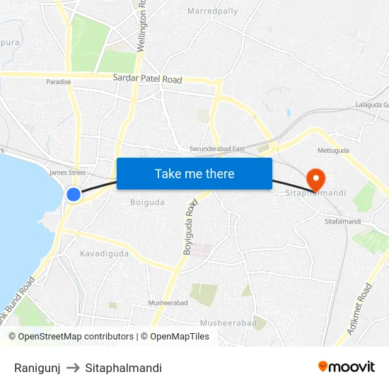 Ranigunj to Sitaphalmandi map