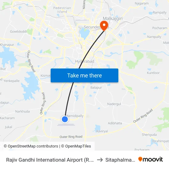Rajiv Gandhi International Airport (R.G.I.A) to Sitaphalmandi map