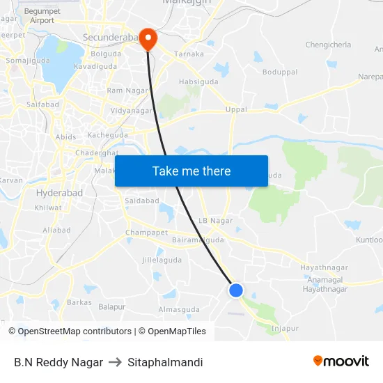 B.N Reddy Nagar to Sitaphalmandi map