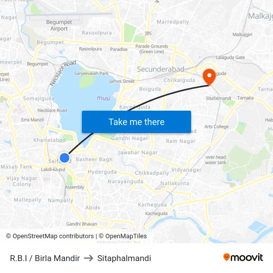R.B.I / Birla Mandir to Sitaphalmandi map