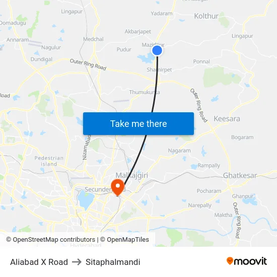 Aliabad X Road to Sitaphalmandi map