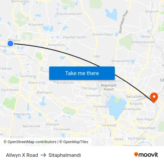 Allwyn X Road to Sitaphalmandi map