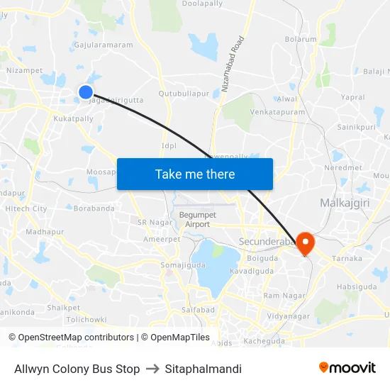 Allwyn Colony Bus Stop to Sitaphalmandi map