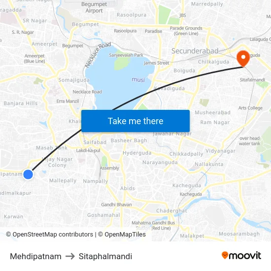 Mehdipatnam to Sitaphalmandi map