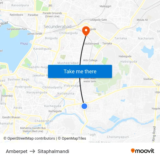 Amberpet to Sitaphalmandi map