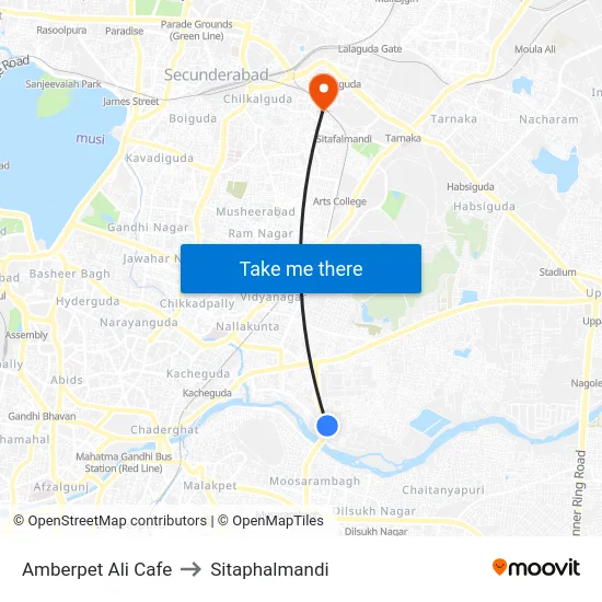 Amberpet Ali Cafe to Sitaphalmandi map
