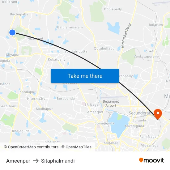Ameenpur to Sitaphalmandi map