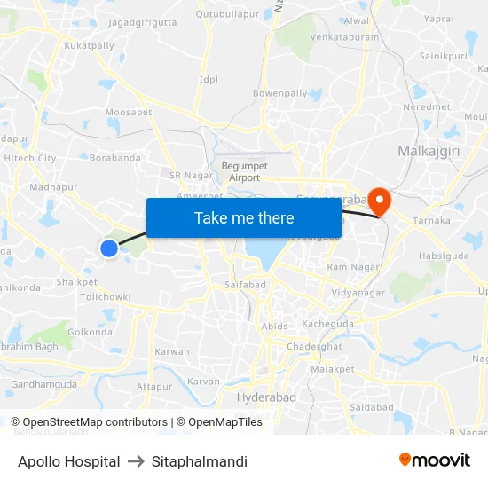 Apollo Hospital to Sitaphalmandi map