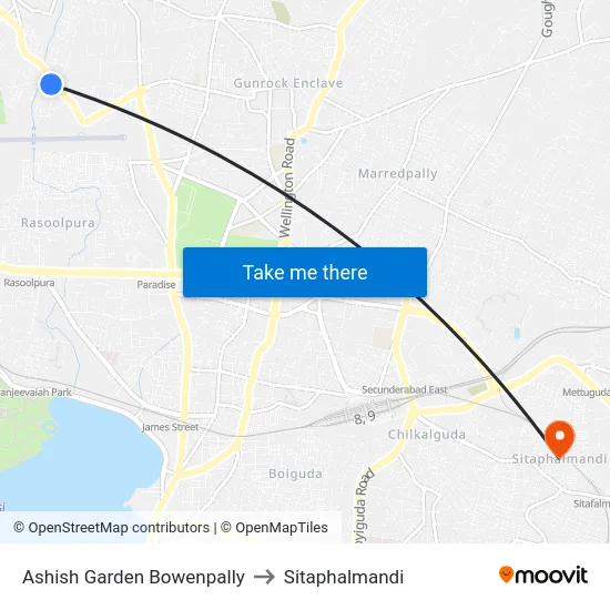 Ashish Garden Bowenpally to Sitaphalmandi map