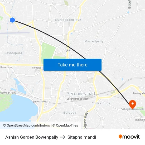 Ashish Garden Bowenpally to Sitaphalmandi map