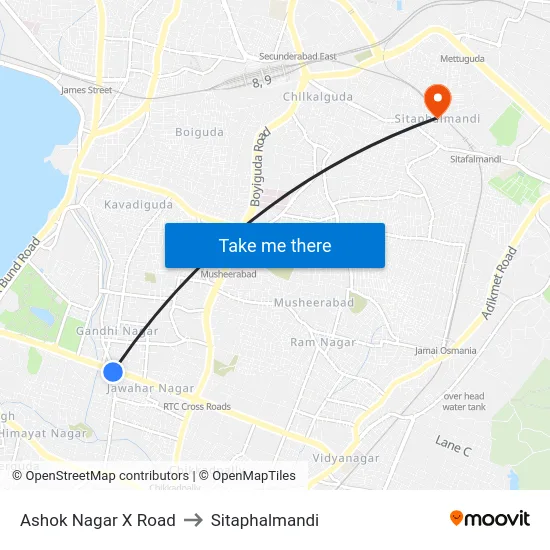 Ashok Nagar X Road to Sitaphalmandi map