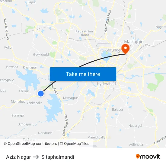 Aziz Nagar to Sitaphalmandi map