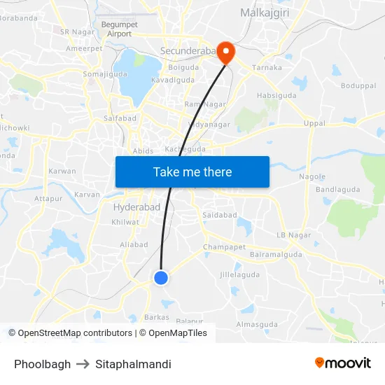 Phoolbagh to Sitaphalmandi map