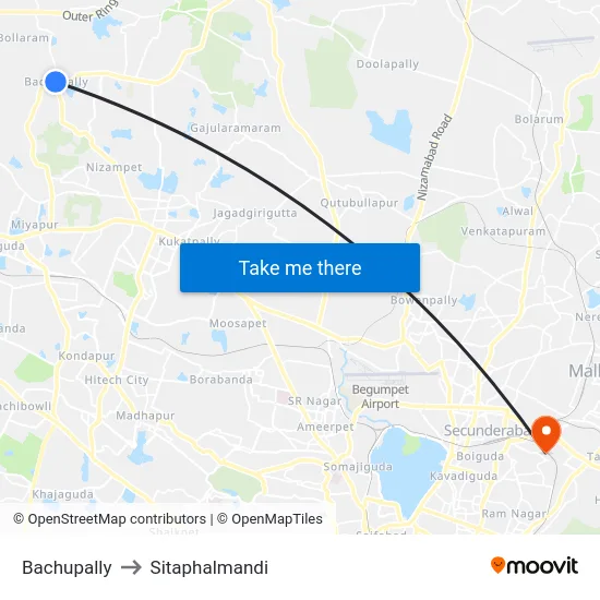 Bachupally to Sitaphalmandi map