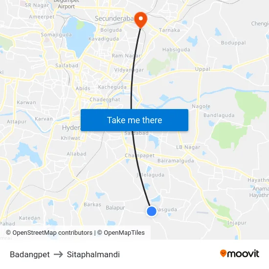 Badangpet to Sitaphalmandi map