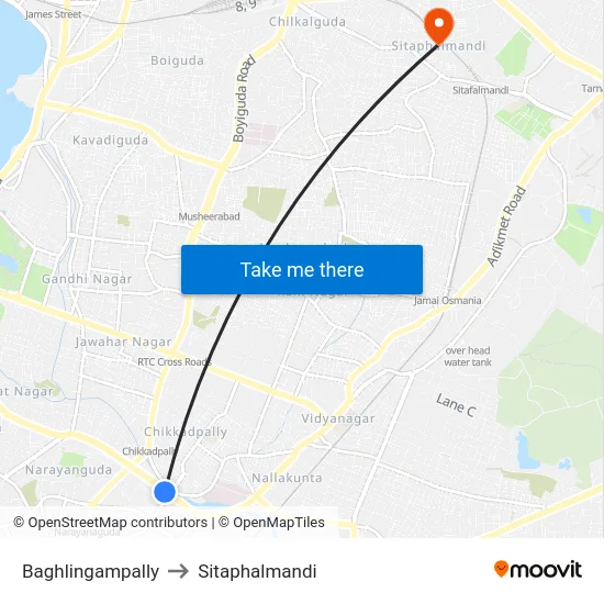 Baghlingampally to Sitaphalmandi map
