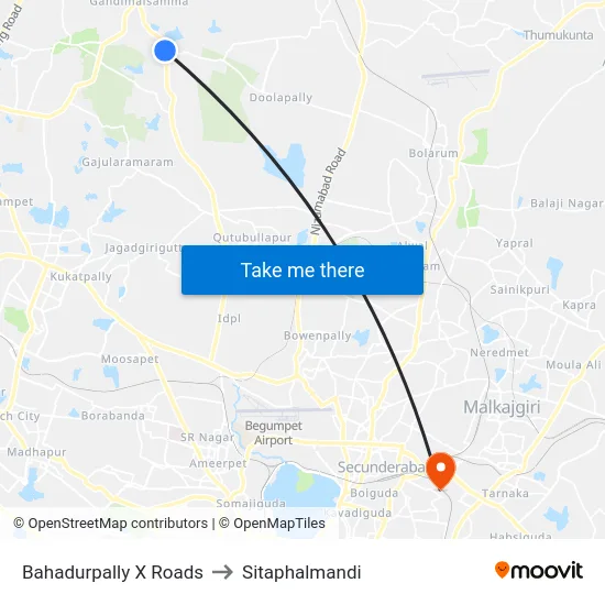 Bahadurpally X Roads to Sitaphalmandi map