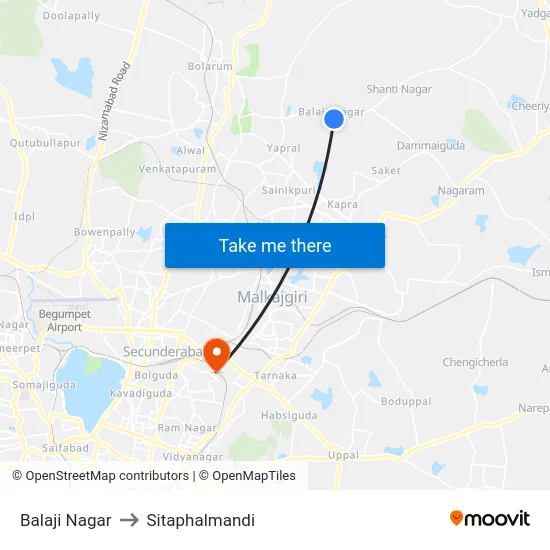 Balaji Nagar to Sitaphalmandi map