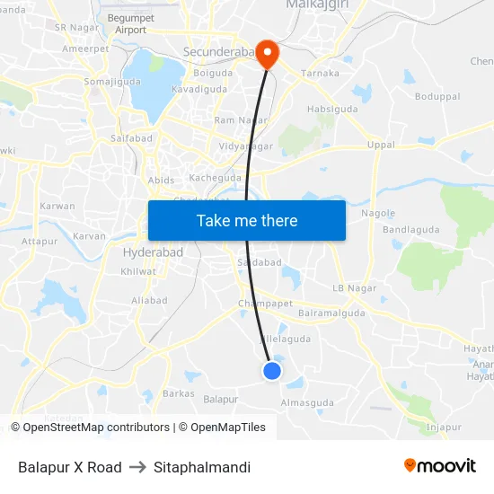 Balapur X Road to Sitaphalmandi map