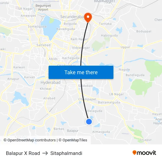 Balapur X Road to Sitaphalmandi map