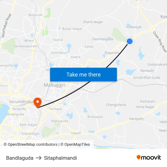 Bandlaguda to Sitaphalmandi map