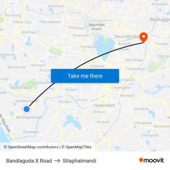 Bandlaguda X Road to Sitaphalmandi map