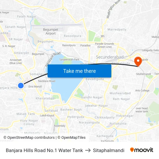 Banjara Hills Road No.1 Water Tank to Sitaphalmandi map
