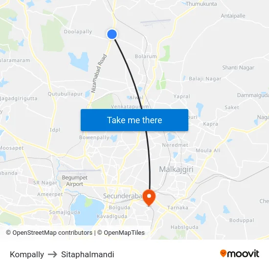 Kompally to Sitaphalmandi map