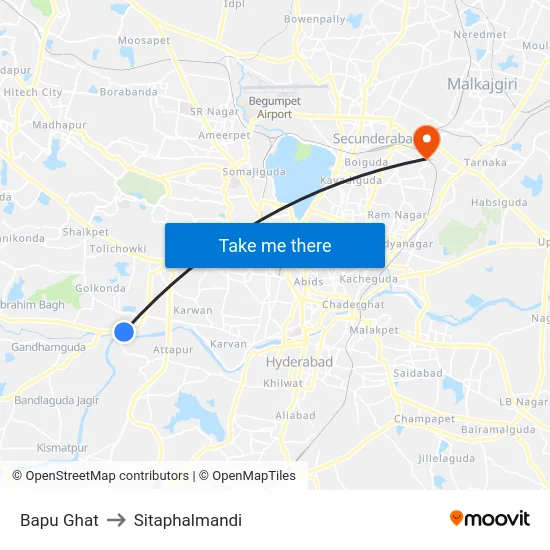 Bapu Ghat to Sitaphalmandi map
