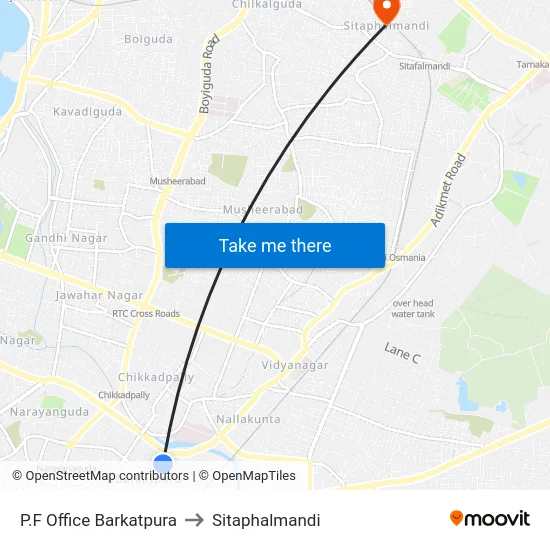 P.F Office Barkatpura to Sitaphalmandi map