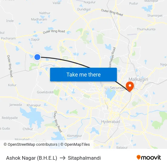 Ashok Nagar (B.H.E.L) to Sitaphalmandi map