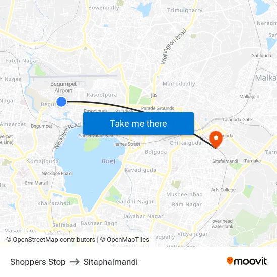 Shoppers Stop to Sitaphalmandi map