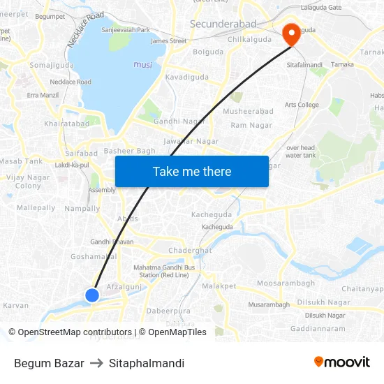Begum Bazar to Sitaphalmandi map