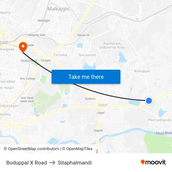 Boduppal X Road to Sitaphalmandi map