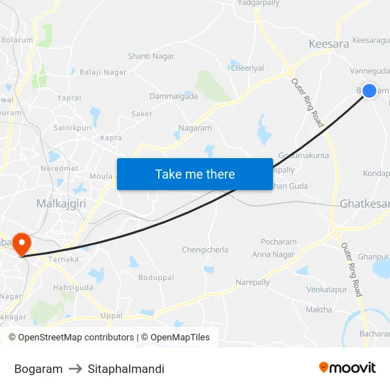 Bogaram to Sitaphalmandi map