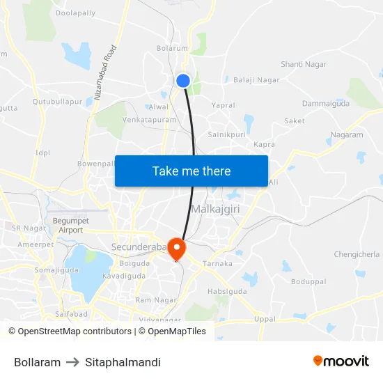 Bollaram to Sitaphalmandi map