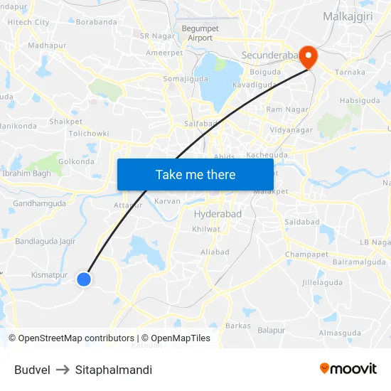 Budvel to Sitaphalmandi map