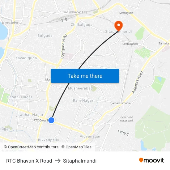 RTC Bhavan X Road to Sitaphalmandi map