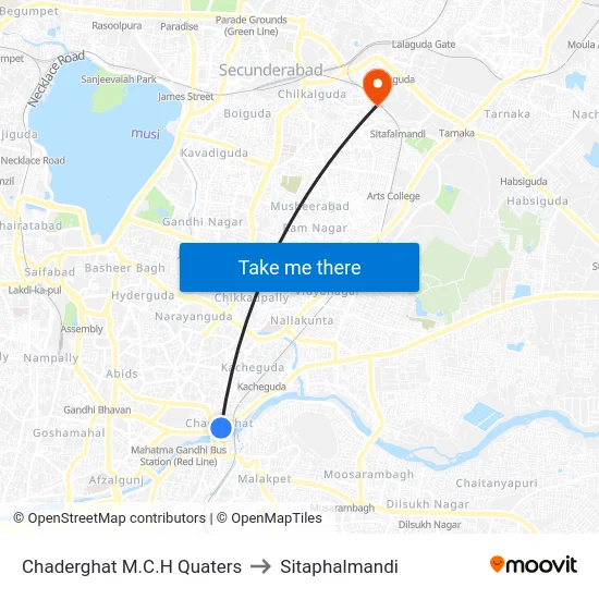 Chaderghat M.C.H Quaters to Sitaphalmandi map