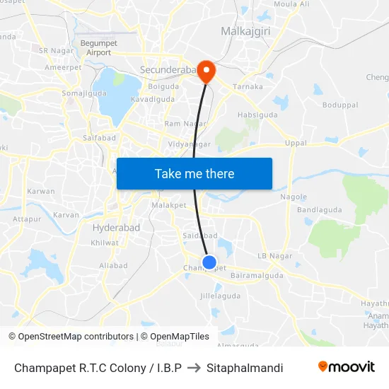Champapet R.T.C Colony / I.B.P to Sitaphalmandi map