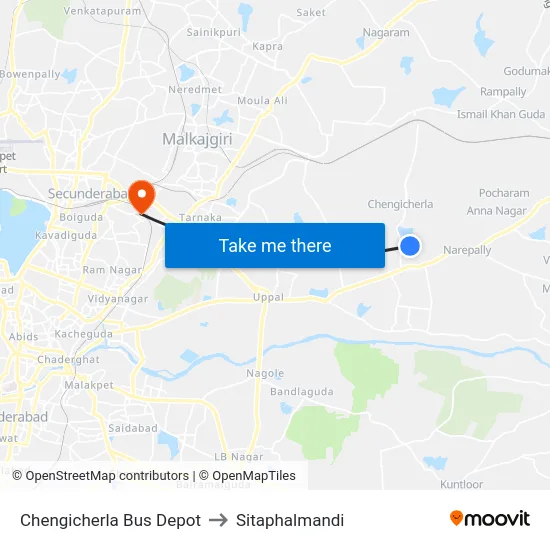Chengicherla Bus Depot to Sitaphalmandi map