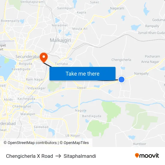 Chengicherla X Road to Sitaphalmandi map